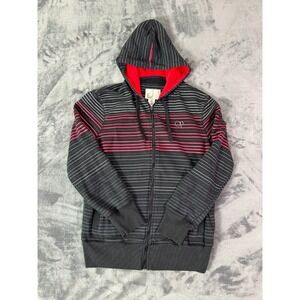 VTG Ocean Pacific OP Hoodie Men's M Black Red Stripe Full Zip Hooded Sweatshirt‎